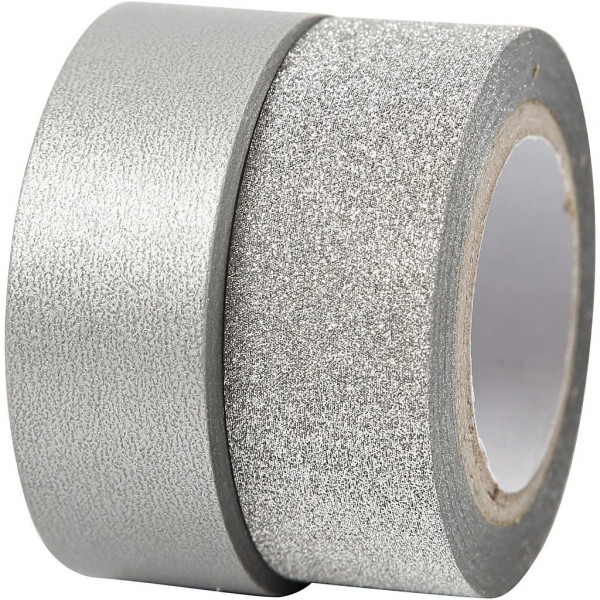 Washi-Tape, Vivi Gade Design, 15 mm, 10 m + 7 m, Silber/Silber-Glitter