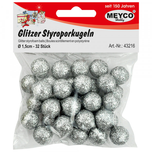 Glitzer-Styroporkugeln, Ø 1,5 cm, 32 Stück, silber