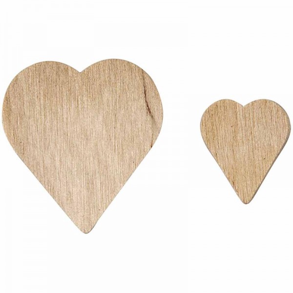 Herzen, aus Holz, sortierte Größen, 60 Stück