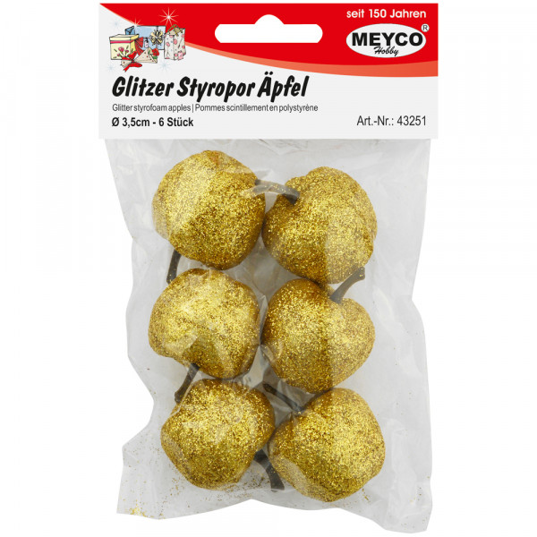 Glitzer-Styropor-Äpfel, gold, 3,5cm, 6 Stk