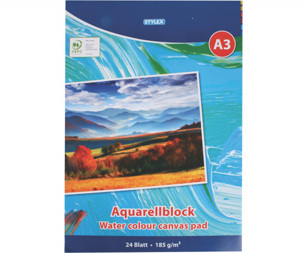 Aquarellblock, DIN A3, 190g, 24 Blatt