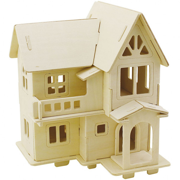 Haus mit Balkon, 3D-Holzpuzzle, 15,8x17,5x19,5 cm