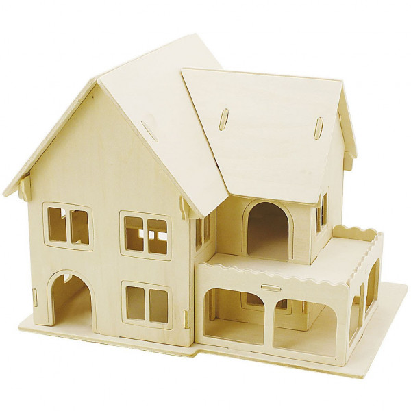 Haus mit Veranda, 3D-Holzpuzzle, 22,5x16x17,5 cm