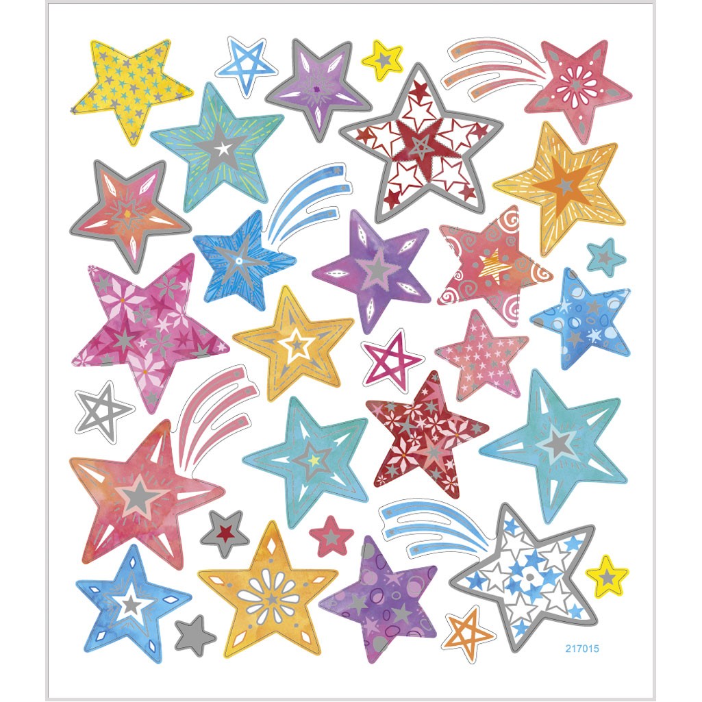Sticker, Blatt 15x16,5 cm, ca. 31 Stück, bunte Sterne