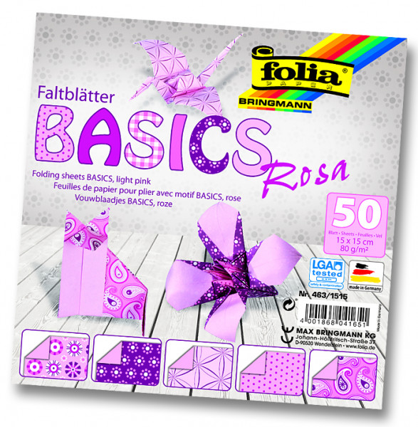 Faltblätter Basics, 15x15 cm, 50 Blatt, 80 g/m², 5 Designs, rosa